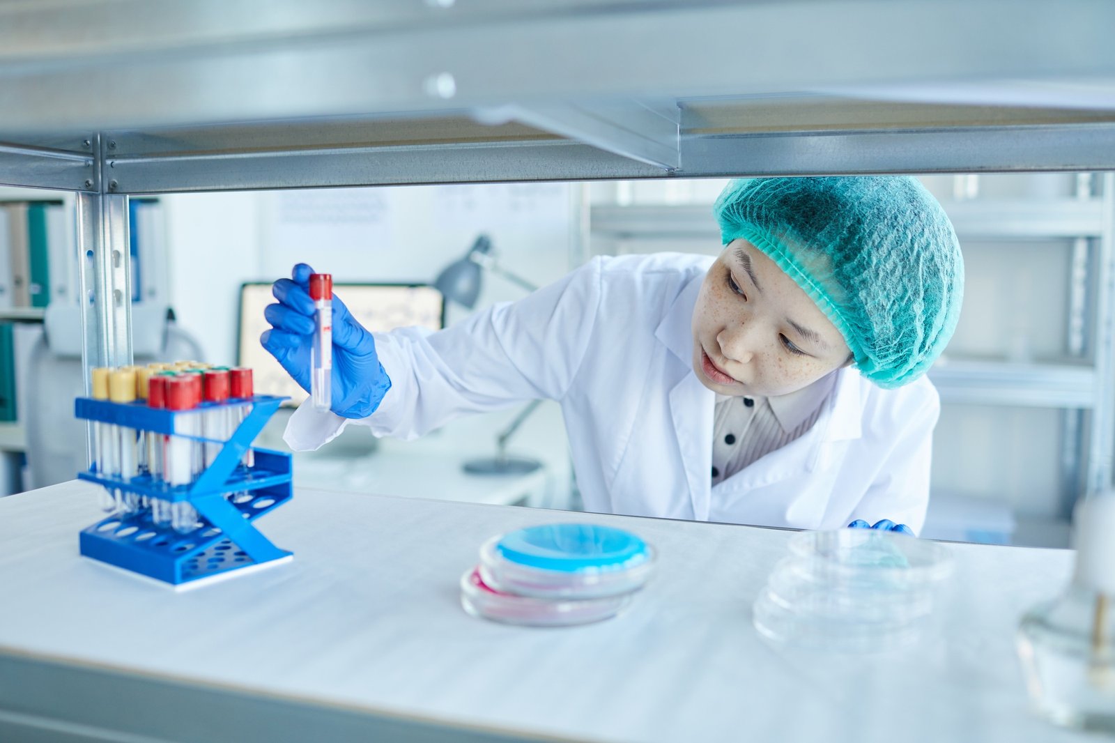 Woman working with test tubes